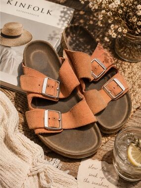 Birkenstock Arizona Big Buckle Pink Clay Suede Sandals Size 39 GUC